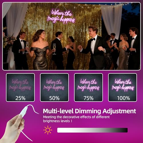 Image of Where The Magic Happens Neon Sign Led Pink Word Light Up Signs for Wall Decor Usb Powered Letter Neon Light Signs Indoor Light for Bedroom Salon Decor Wedding Birthday Party Bar Man Cave