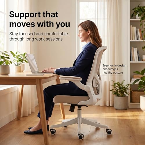 Image of Ergonomic Office Chair with Adjustable Lumbar Support & Flip-Up Armrests - High Back Computer Desk Chair with Thickened Seat Cushion, Rolling Wheels for Home /Office Study Work