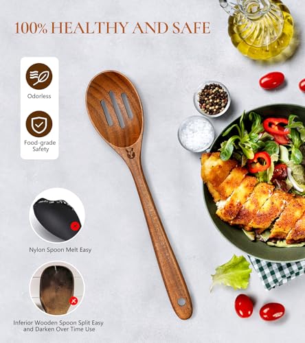 image for ICSTI Wooden Slotted Spoons for Cooking, Good Grips Large Wooden Slott