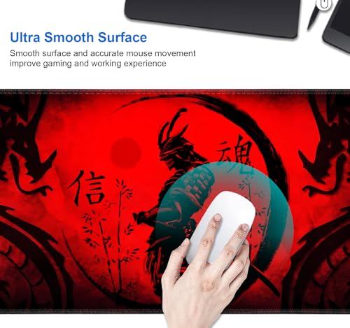 IMAYONDIA Japanese Samurai Large Gaming Mouse Pad for Laptop, Cool Anime Red Black Dragon Desk Mats, Computer Pad Desktop Mat for Gaming Player Office Extra Large Mousepad, 35.4x15.7 in - Image 5