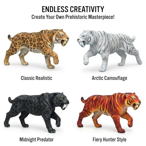 Image of Unscroo DIY 3D Model Painting Kits - Dinosaurs, Ice Age Animals & Unicorns - 3D Printed Art & Craft Hobby Gift for Kids, Teens & Adults - Return Gift Sets (Saber-Tooth Tiger Single)