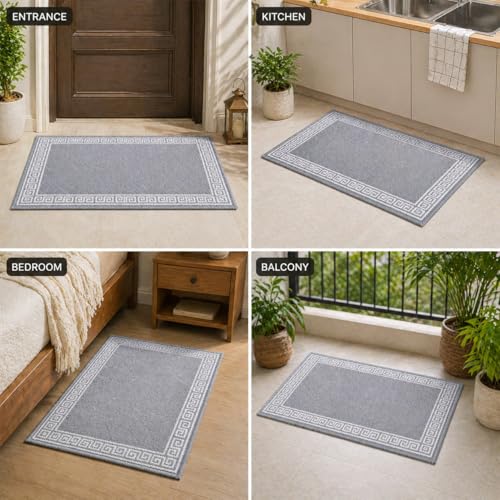 Image of Matz&More Greek Single Line Floor Mat | 40x60 CM | Grey White | Nylon Tufted Gel Baking Anti-Slip | Doormat for Home Entrance, Kitchen & Bedroom