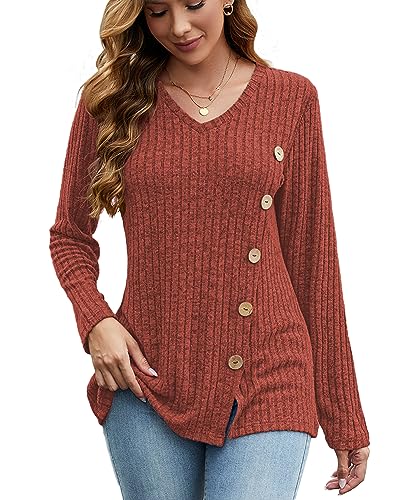 Image of JomeDesign Womens Sweaters Long Sleeve Shirts V Neck Sweatshirt Loose Casual Tunic Tops