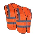 VENDACE 2 Pack Safety Vest for Men with Pockets and Zipper High Visibility Reflective ANSI Class 2...