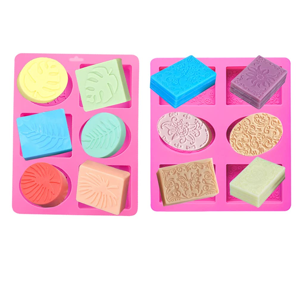 VOSSOT Lot De 2 Moules à Savon En Silicone - Formes Rectangulaires Relief 3D - Pour Savonnerie Maison Et Pâtisserie