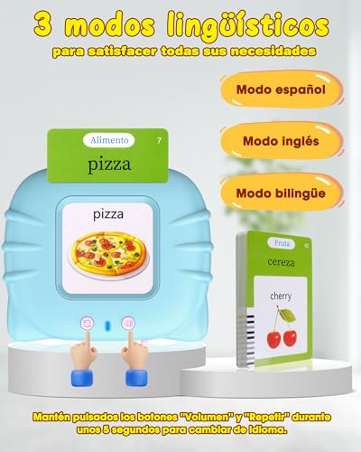 Miniatura 4 de 510 Palabras Tarjetas Parlantes Español, Juguetes Montessori 2 Años,Juegos Educativos Niños 2 Años Azul Español Inglés Bilingüe