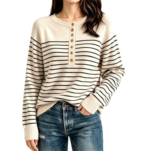 Knit Sweater for Women Oversized Trendy Button Crewneck Warm Sweater - image 2