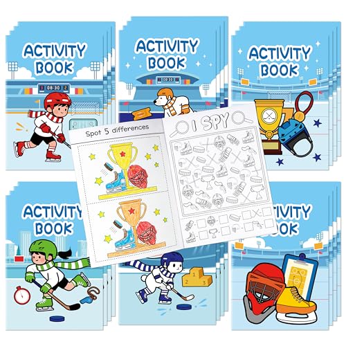 JAPBOR Ice Hockey Activity Coloring Book - 24PCS Mini Hockey Themed Activities Color Books Bulk for Kids Party Favors, Sport Small Colouring Pages for Birthday Gifts Classroom Drawing Painting Game