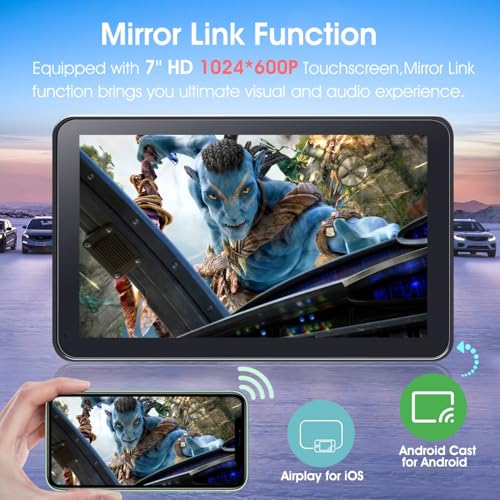Image of Carplay Screen for Car, 7 inch HD Wireless Apple CarPlay & Android Auto, Portable Car Stereo Touchscreen with Bluetooth, Mirror Link, Voice Control, Backup Camera, GPS Navigation, AUX, Fits All Vehicles