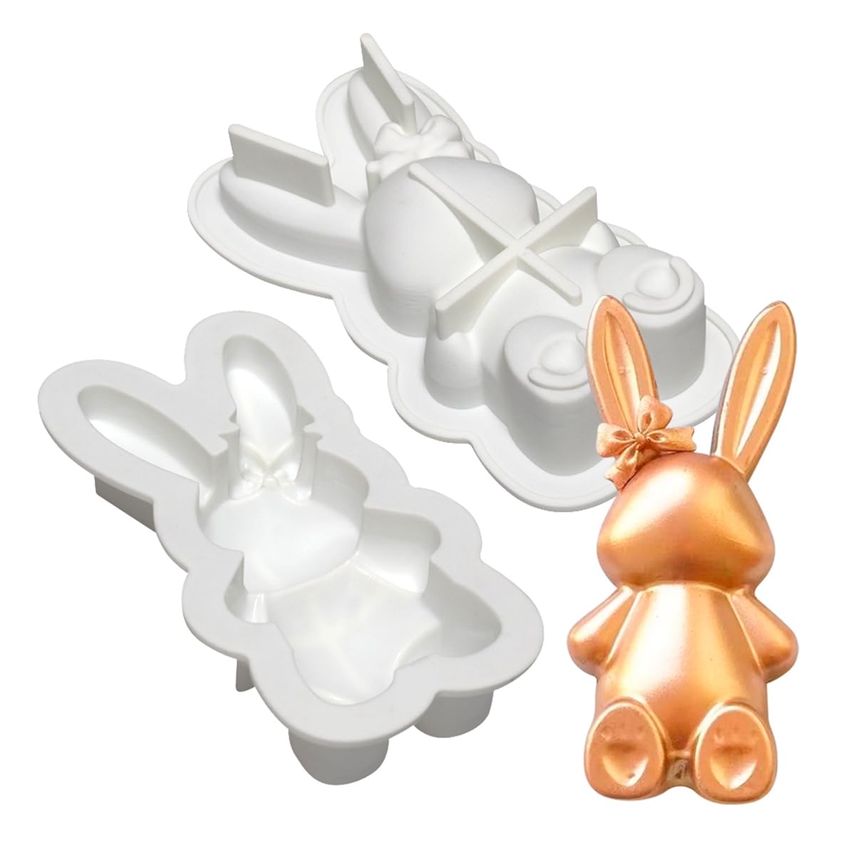 mostsom 3D Bow Bunny Silicone Candy Molds Silicone Molds for Hard Candy, Chocolate, Gummy Caramel, Ganache, Ice Cubes (Rabbit L_7x3.8x1.52inch)