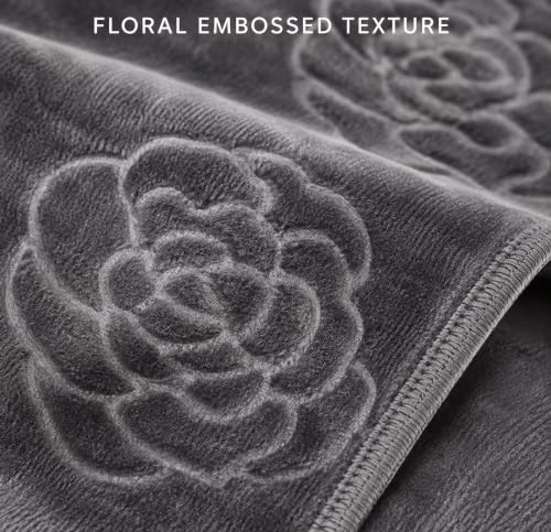 Image of HOMEKART 280 GSM Micromink Blanket for Single Bed | Ultra Soft Plush Winter Blanket, Warm & Cozy Bedding, Embossed Floral Design, 40 x 80 Inches, Grey