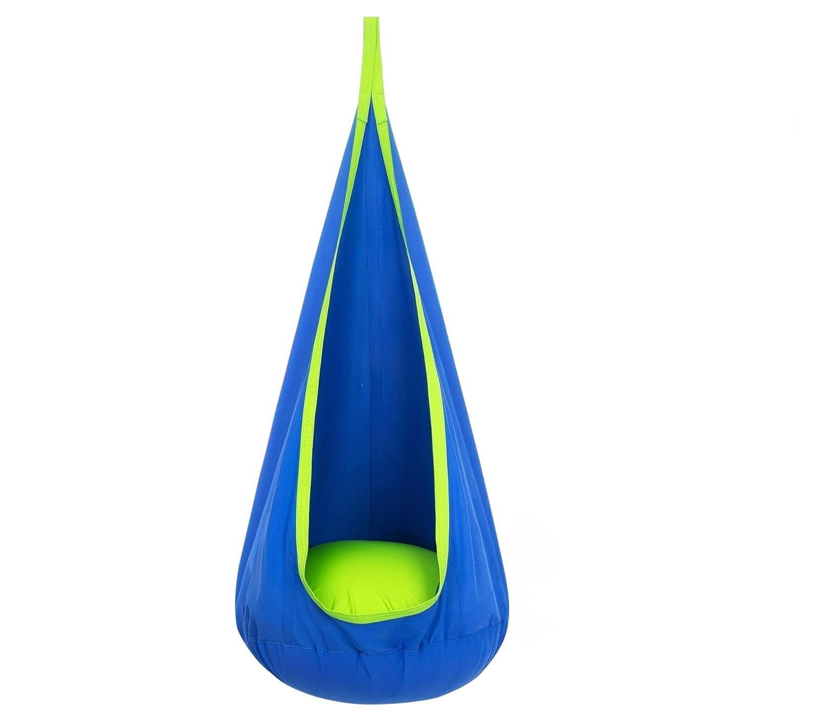 Light Up Swing Seat - Upgraded Premium Nylon Taffeta Fabric Hammock Swing with LED Lights & Inflatable Cushion | Indoor & Outdoor Use (1 PCS) (Blue)
