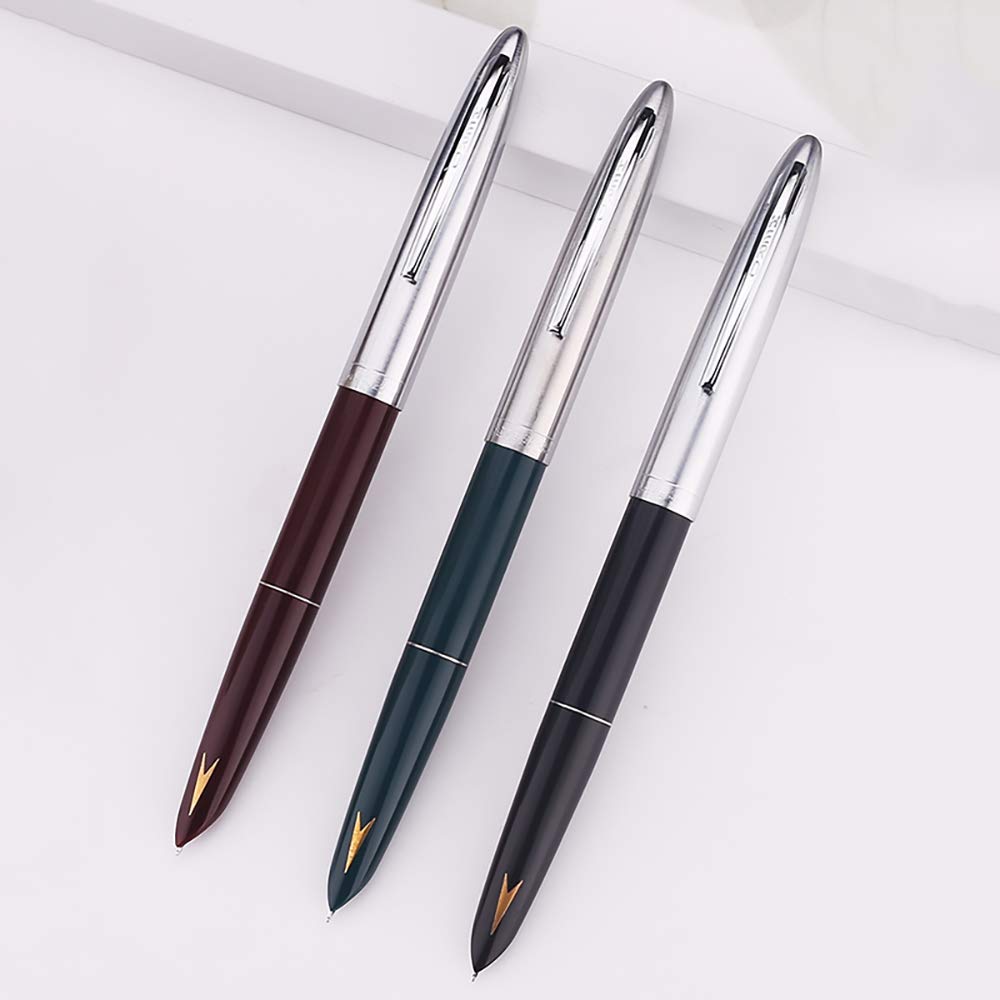 Hero 329-2, set di 3 penne stilografiche, pennino fine con diversi colori (nero, rosso, verde)