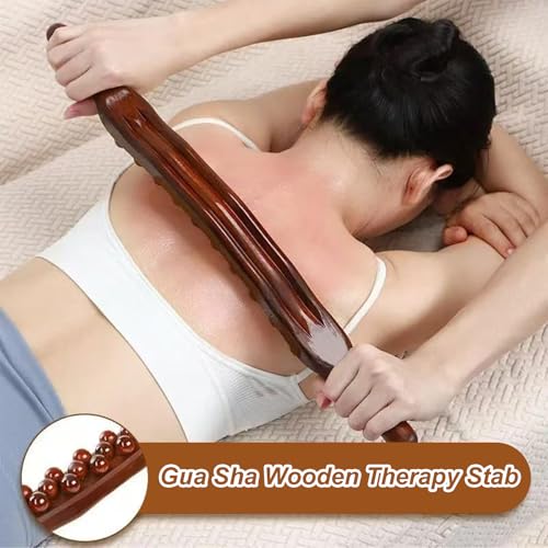 Gua Sha Wooden Therapy Stab, Faszienstab, Massagestab Holz mit 31 Massageperlen, Guasha, Holzmassageperlen Faszienstab Faszienrolle Holz für Muskelentspannung Massage Nacken Rücken Bauch Beine Arme