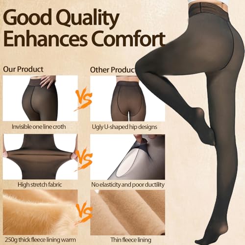 Image of Caprilite Women Fleece Lined Tights-Fake Translucent Leggings High Waist Pantyhose Sheer Thick Warm Tights For Winter
