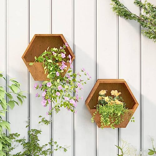 Macetero grande exterior para balcón, jardinera de pared, 2 unidades, acero corten oxidado, 30 x 10 x 25 cm, adecuado para balcones de jardín al aire libre