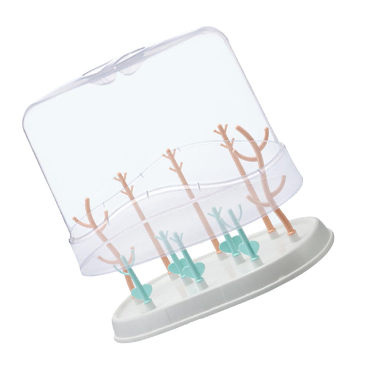 Séchoir Biberons Multifonction avec Couvercle Transparent Support Bouteilles PP Sécurisé Égouttoir Arbre Flexible avec Bac Collecteur Eau Organisateur Pratique pour Accessoires