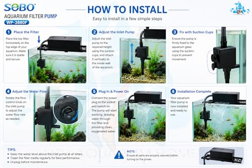 Image of FAH WP-3880F TANK TOP FILTER Sobo Power 40W| Max Flow: 2500L /H | 3ft n Above Aquarium | For Super Cleaning with inchFREE inch Cotton Pad (submersible)