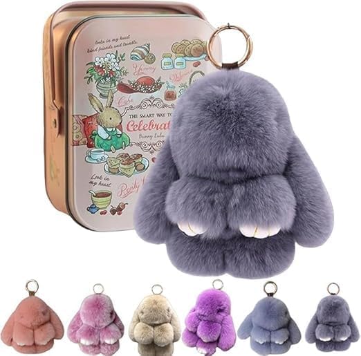 Lovelycat Bunnylulu Keychain With Exquisite Box - Handmade Soft Pompom Bunny Charm Plush for Women
