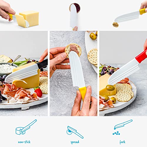 Dreamfarm Knibble Lite | Non-Stick Cheese Knife With Stainless Steel Forks | Multi-Functional Kitchen Knife With Unique Ridged Blade | Perfect For Slicing, Spreading And Serving | Yellow #TOP1