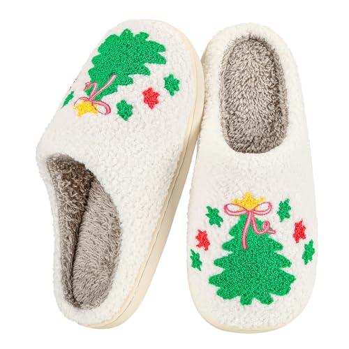 Christmas slippers Women Men Indoor Warm Plush Holiday Santa Cookie Slippers Fur Cozy Outdoor Shoes