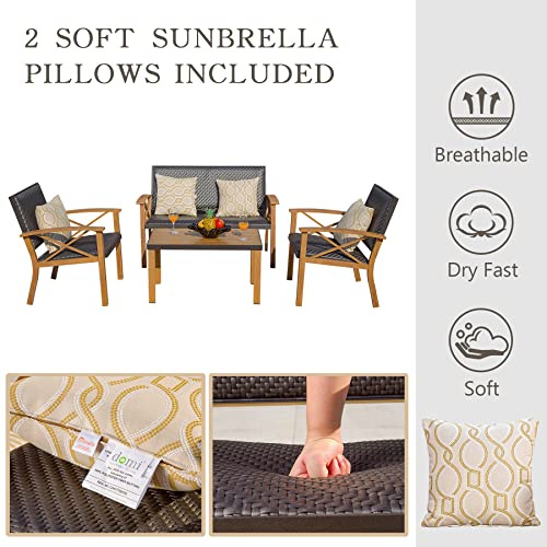 Domi Outdoor Living Domi Patio Funiture Set 4 Pieces Outdoor Aluminum Wicker Padded Sofa,Garden Conversation Set With Beige Sunbrella Pillows thumb #3