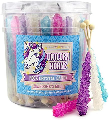 Unicorn Party Rock Crystal Candy Sticks | Unicorn Horns | 36 Count Assorted - Blueberry, Grape, Pink Cotton Candy, Original | Boone's Mill