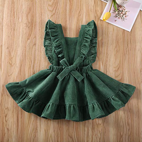 Karuedoo Baby Girls Velvet Suspender Skirt Infant Toddler Ruffled Casual Strap Sundress Summer Outfit Clothes (6-12M, Green 2(Velvet)) #TOP3