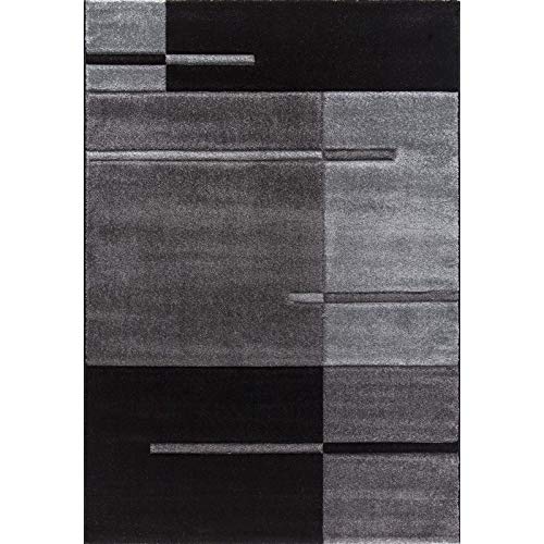 Tapis design moderne à carreaux noir et gris de salon 80x150cm