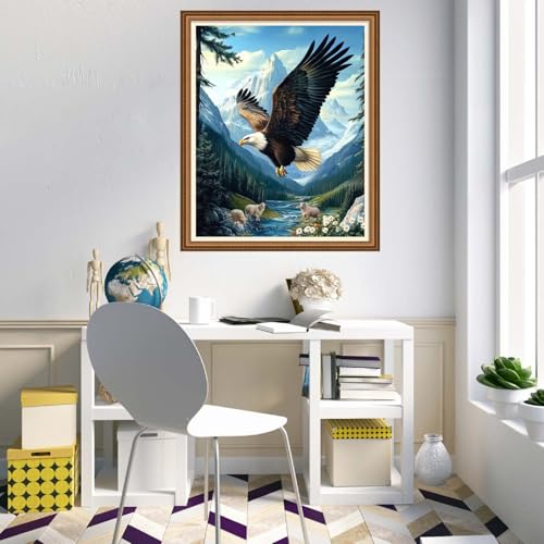 Image of Disnesart Cross Stitch Stamped Full Embroidery Kits DIY 11CT Cotton Thread Printed DIY Needlepoint Kits Craft Needlework Set Cross-Stitch Stamped Sets-Mountain Eagle 16x20 inch