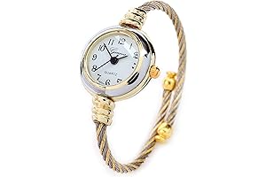 2Tone Gold Silver Cable Band Ladies Bangle Cuff Watch