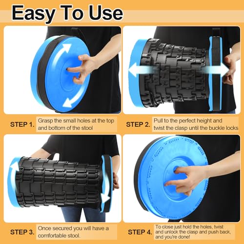 Image of Collapsible Stool - Upgraded with 3 Slides Load Capacity 600lbs, Folding Camping Stool with 3-in-1 Carry Bag, Lightweight Sturdy Retractable Suitable for Camping Fishing Hiking BBQ (Blue)