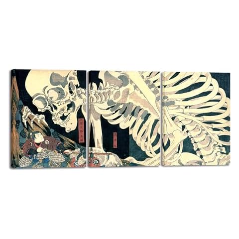 Wieco Art 3 Piece Witch and Skeleton Ukiyo-E by Utagawa Takiyasha Historic Cultural Illustrations for Living Room Bedroom Home Decorations Landscape Artwork Cover