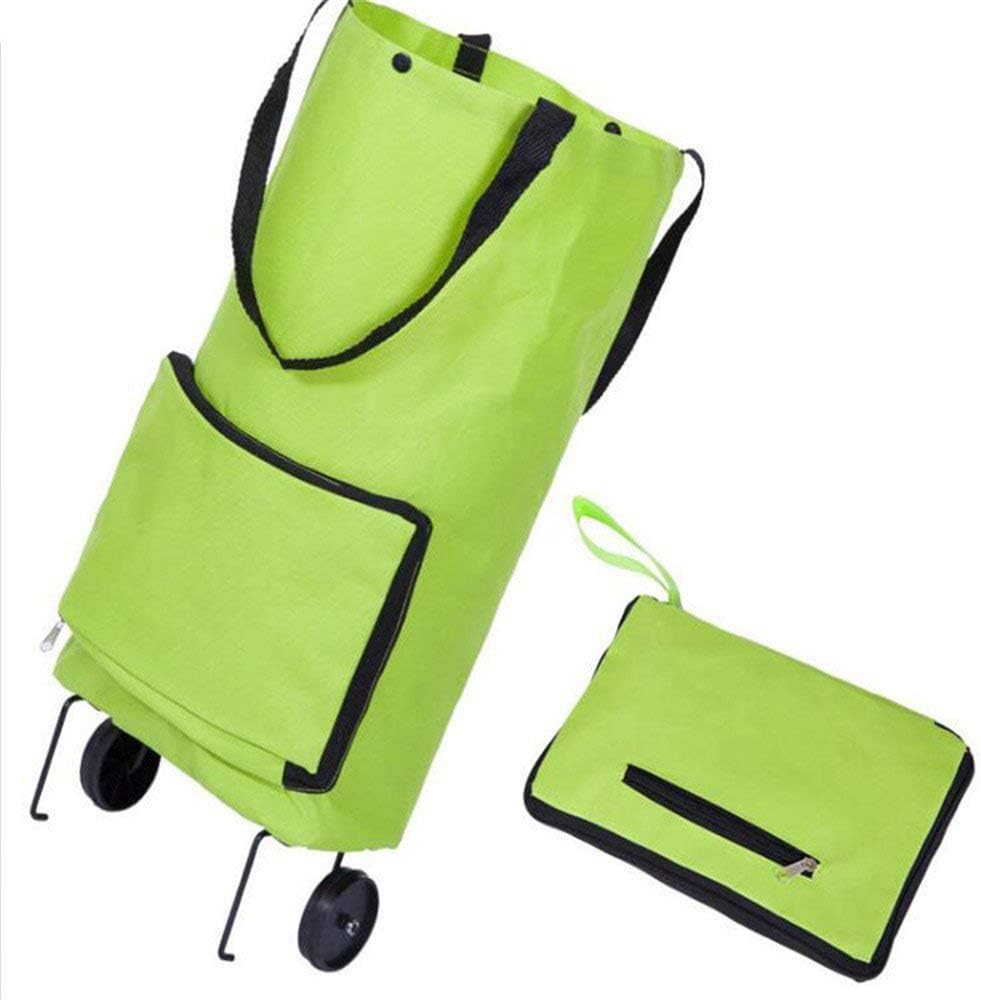 GAOYI Folding Shopping Bag with Wheels Collapsible Trolley Bag Shopping Cart Trolley Bag Reusable Shopping Grocery Foldable Cart (Green)