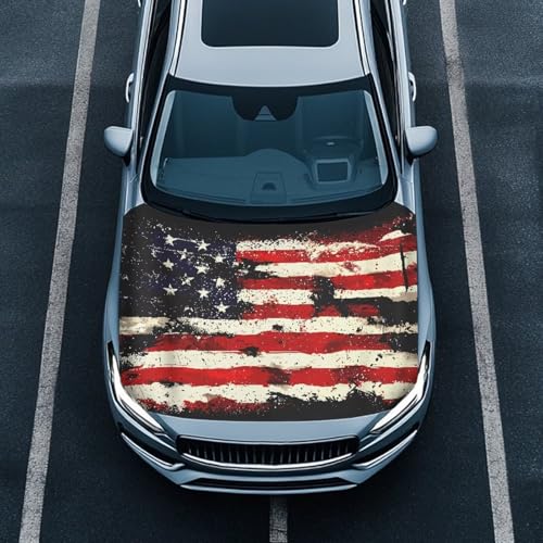 Image of Automotive Hood Cover Protector Elastic Fabrics Can be Washed Hood Wrap Blanket UV Fade Resistant Vehicles Decorate Accessories, American Flag