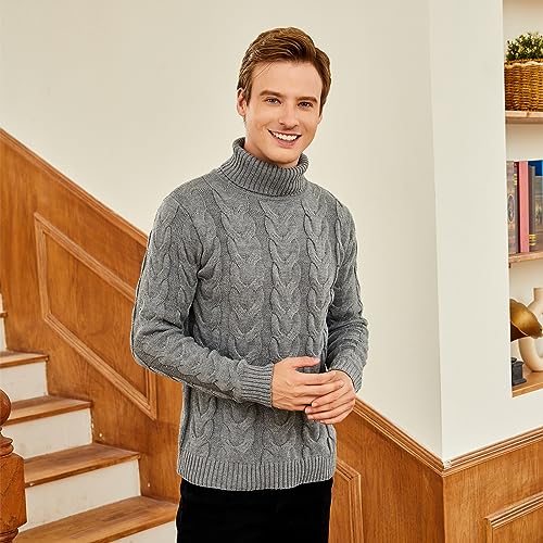 Men's Mock Turtleneck Sweater Casual Cable Knit Long Sleeve Pullover Sweater Slim Fit Twist Knit Sweater4