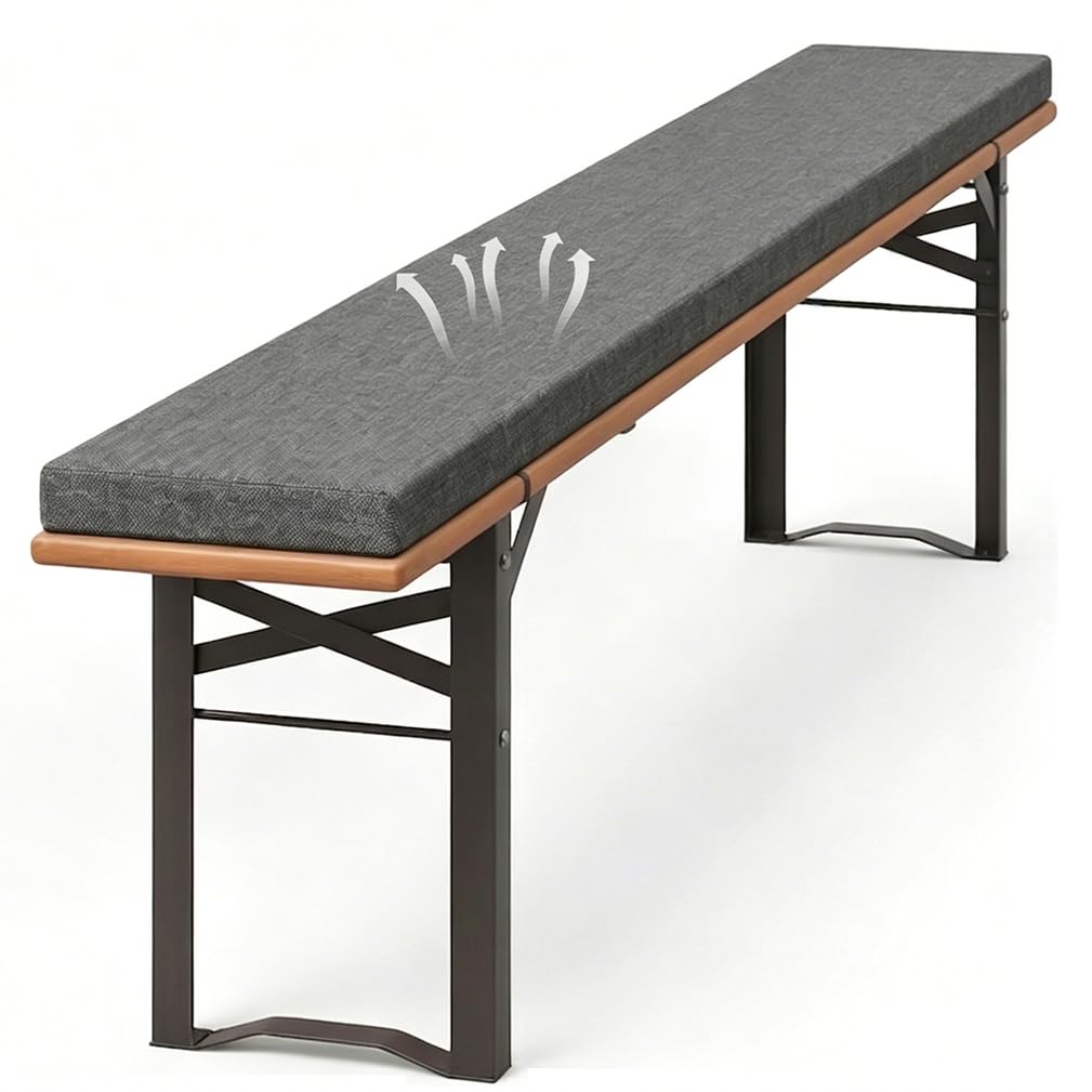 Beer Bench Garden Cushions With Cover 180x30 Cm, 4 Cmthick Padded Seat Pads For Beer Benches Tent Sets Indoor/Outdoor Non Slip Bottom Washable Cover With Zipper,Gray,140x28x4cm