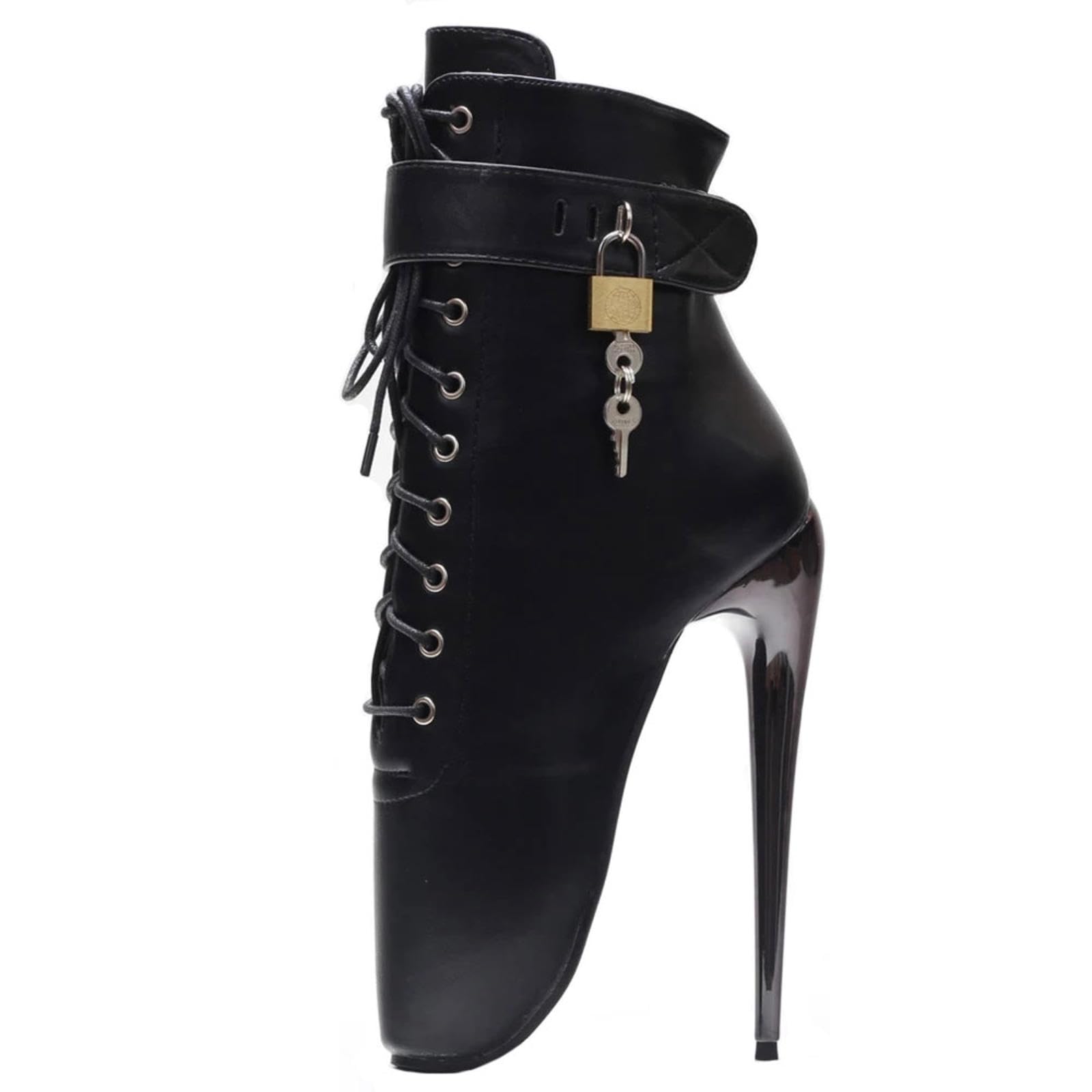 Talon Aiguille Talons Hauts 18CM Ballet Boots Metal Heeled Locking Matte Black 41