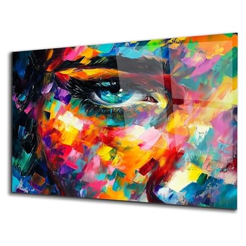 SpiritualHands Women Eye Glass Wall Art Oil Painting for Living Room, Tempered Glass Modern Prints Decor, Large Vivid Color Panel for Bedroom, Kitchen, or Office Cover