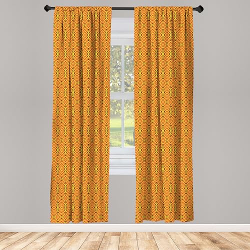 Ambesonne African 2 Panel Curtain Set, Oriental Geometric Symmetrical Composition Motifs of Antique Inspirations, Window Treatment Living Room Bedroom Decor, Pair of - 28" x 84", Yellow Red