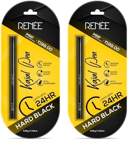 Image of RENEE Hard Black Kajal Pen | 24 Hrs Stay Long Lasting Super Black Kajal Pencil 0.35gm, Matte Finish, Rich Color Payoff, Smudge & Water Proof with One Swipe Application Formula (Pack of 2)