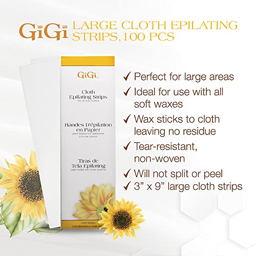 Gigi Large Cloth Epilating Strips For Arms, Legs, Chest, And Back Hair Waxing/Hair Removal, 100 Pieces #TOP1