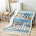 Manfei Beach Starfish Throw Blanket Life is Better at The Beach Blanket for Couch Sofa, Rustic Farmhouse Bed Blanket for Kids Boys Teens, Soft and Breathable Fleece Blanket(50 x 60 Inches)