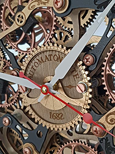 Automaton Bite 1682 Сircle"Black Gold" Large Wall Clock Moving Gears, Mechanical Silent Wall Art, Home Living Room And Office Design, Personalized Engraving Art Gift, Steampunk Loft Antique Decor #TOP7