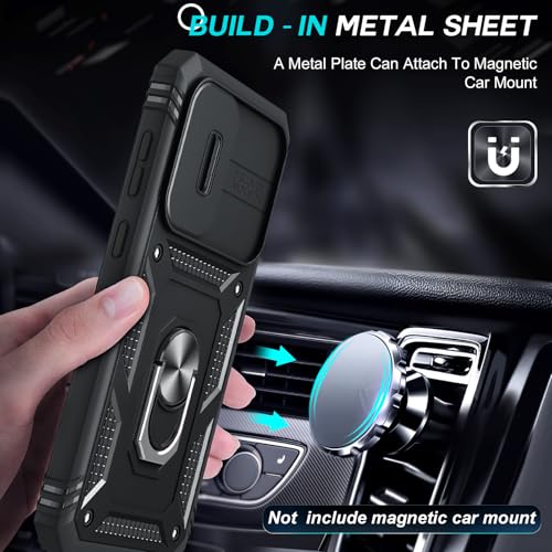 LeYi for Samsung Galaxy A56 5G Case with Camera Cover Slider, 360 Full Body Tough Armor Phone Cover Hard Heavy Duty Protective | 2 Tempered Glass Screen Protector | Ring Stand Holder for A 56, Black - Image 6