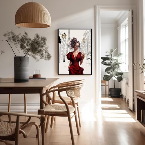 Image of Poster Master Lady in Red Print - Fashion Poster - Paris Designer Art - Modern Wall Design - Chic Gift for Women & Fashionista - Glam Decor for Bedroom or Girl's Room - 18x24 Unframed Wall Art