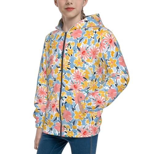 Watercolor Wildflowers Kid Hoodies Boys Zip Up Sweatshirts Girls Pullover with Pocket