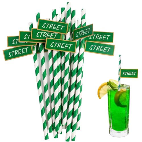 60 pitillos de papel verde y blanco a rayas miniatura 1