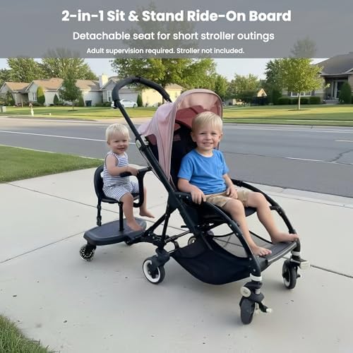 Universal Stroller Board Attachment for Toddler, 2in1 Sit & Stand Detachable Seat, Fits Most Strollers Like Evenflo, Nuna, Uppa Baby, Holds Up to 55 LBS, Black - 1