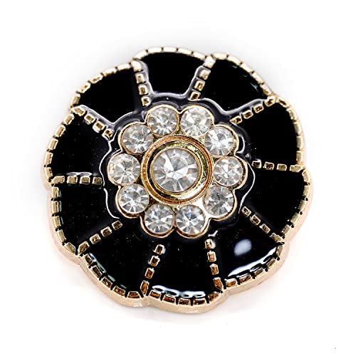 Craftisum 20 pcs Flower Shape Black Enamel Petals with Rhinestones Metal Sewing Coats Shank Buttons -25mm -1'